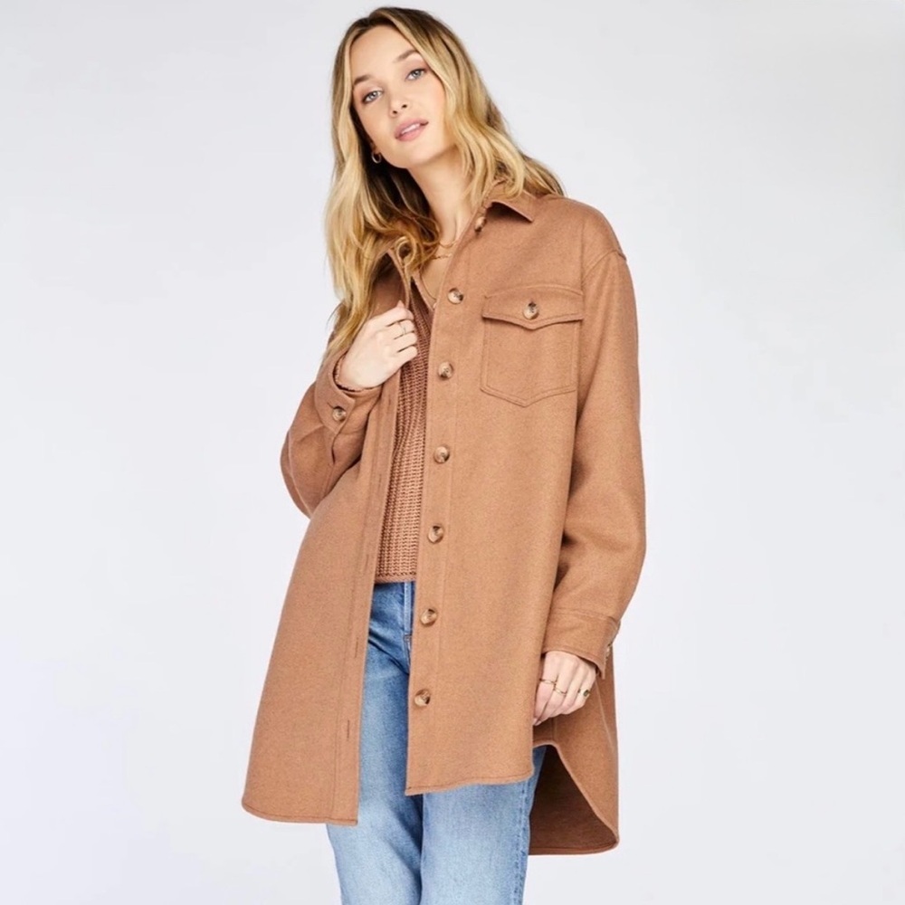 Gentle Fawn Harmony Shacket Large Heathered Toffee Wool Blend Jacket